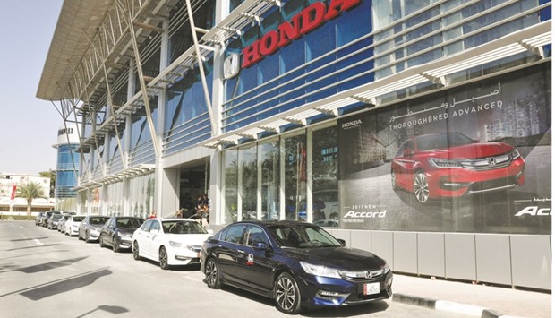 The 2017 Accords lined up in front of the Honda showroom in Qatar before heading out for a test drive.