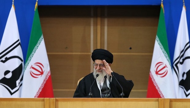 Ayatollah Ali Khamenei attending the sixth international conference in support of Palestinian intifada (uprising), in Tehran.