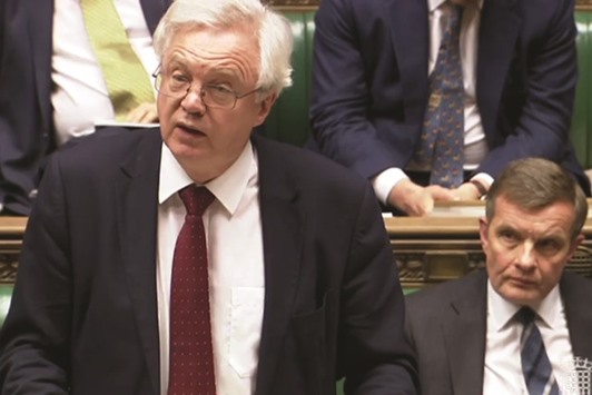 In a still image taken from video footage broadcast by the UK Parliamentary Recording Unit yesterday, British Secretary of State for Exiting the European Union (Brexit Minister) David Davis speaks in parliament in London as he unveils the governmentu2019s Brexit strategy paper.