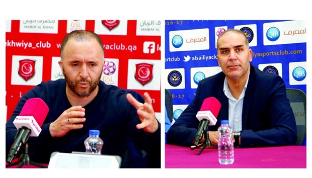 Lekhwiya coach Djamel Belmadi (left) and Sailiya coach Sami Trabelsi during the pre-match press conferences. PICS: Jayaram