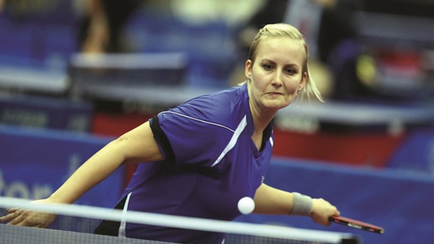 Slovakiau2019s Barbora Balazova in action during the womenu2019s singles qualification at the ITTF World Tour Qatar Open in Doha.