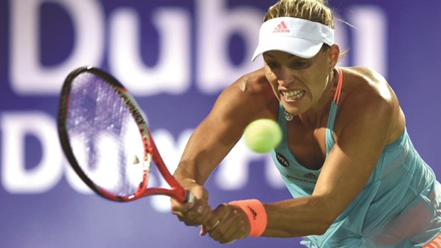 Angelique Kerber in action against Monica Puig at the Dubai Tennis Championships yesterday.