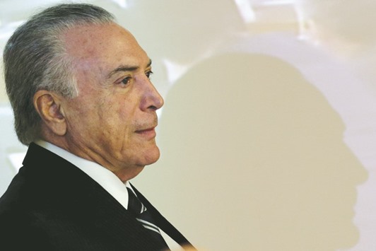 Brazilu2019s President Michel Temer arrives for a meeting with the Pension Reform Commission at the Planalto Palace in Brasilia, Brazil.