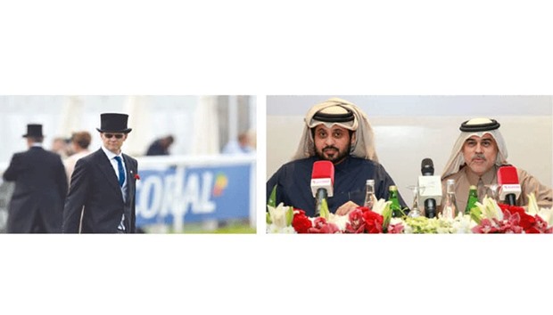 File picture of champion trainer Aidan Ou2019Brien. At right, QREC chief Nasser Sherida al-Kaabi and Al Emadi Enterprises CEO Mohamed Abdulkarim al-Emadi at yesterdayu2019s press conference.