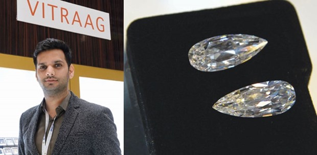 Siddhant Rakyan at DJWE. PICTURES: Thajudheen. Right: This pear-shaped diamond pair costs more than $3mn.