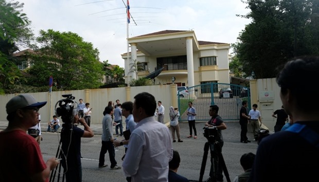 Members of the media gather in front of the North Korea embassy, following the murder of Kim Jong Nam, in Kuala Lumpur, Malaysia.