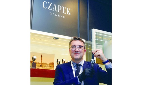 Czapek CEO Xavier de Roquemaurel highlights one of their popular timepieces at the DJWE. PICTURE: Thajudheen