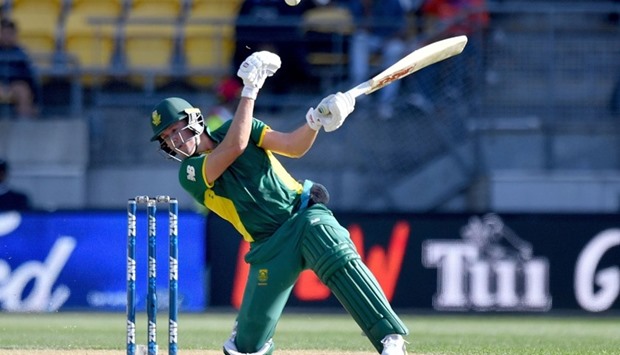 South Africa's captain AB de Villiers bats during the third one day International cricket match between New Zealand and South Africa at Westpac Stadium in Wellington.