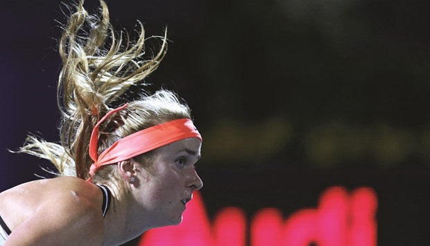 Elina Svitolina in action against Caroline Wozniacki in Dubai yesterday.