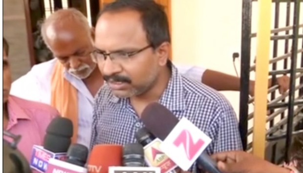 A still image taken from a video shows the brother of Srinivas Kuchibhotla, who was shot dead in a possible hate crime in Kansas state of the US, talking to the media in Hyderabad, Telangana, India, February 24, 2017.