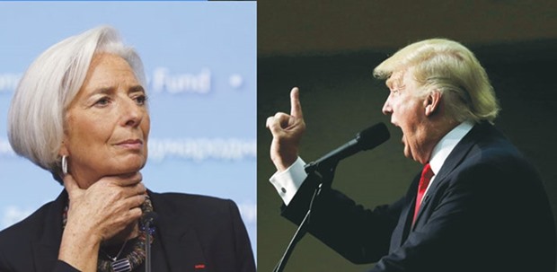 US President Donald Trump (right) took office raging against the loss of American manufacturing jobs and wealth, pinning the blame on trade, and questioning the purpose of post-war institutions from Nato to the European Union, but IMF chief Christine Lagarde dismisses the idea that the IMF may find itself at cross-purposes with the new administration.