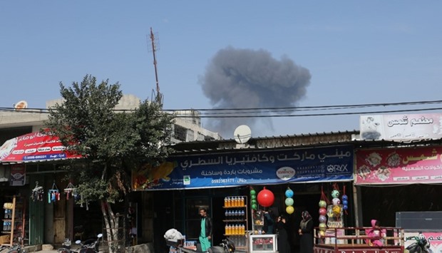 Smoke rises following what police said was an Israeli air strike in Rafah in the southern Gaza Strip.