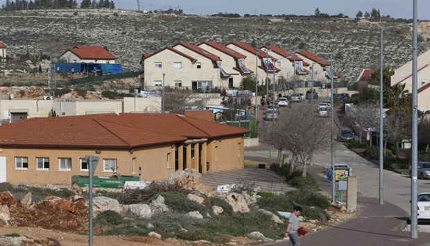 A general view shows on February 27, 2017 nine houses (top) in the Ofra settlement in the west bank which are supposed to be destroyed by Israeli authorities in the next days.