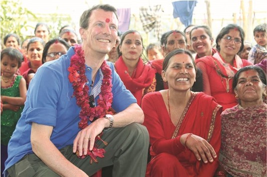 Danish Prince Joachim Holger Waldemar Christian with the local people of Gorkha region.