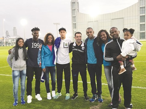 Spanish football legend and Al Sadd player Xavi with Shine athletes at the Al Sadd ground.