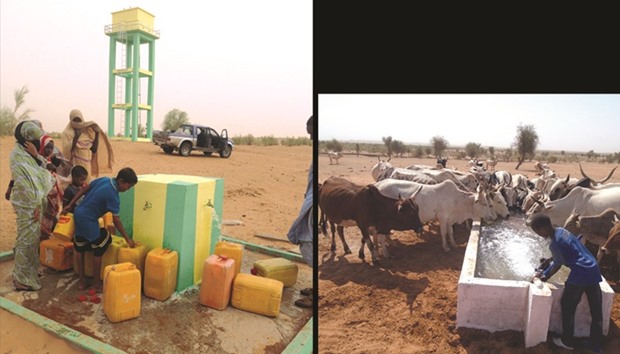 Water from this artesian well benefits 6,000 villagers in Hodh El Gharbi region of Mauritania.  RIGHT: The artesian well project also includes a tank to provide water to livestock.