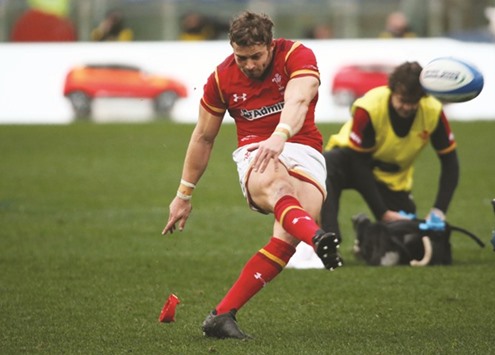 Walesu2019 Leigh Halfpenny kicks a penalty during his sideu2019s 33-7 win over Italy. (Reuters)