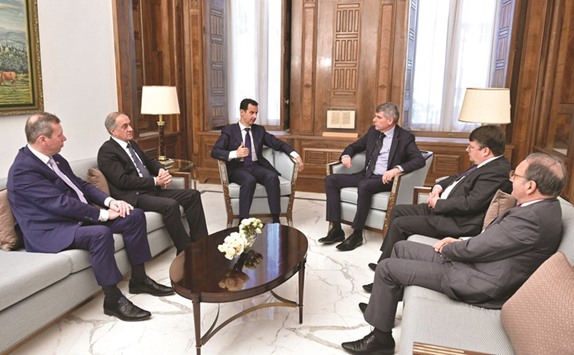 A handout picture released by the official Syrian Arab News Agency (Sana) yesterday shows Syrian President Bashar al-Assad meeting with a visiting Belgian parliamentary delegation headed by Filip Dewinter, parliament member of the Flemish far-right party Vlaams Belang.