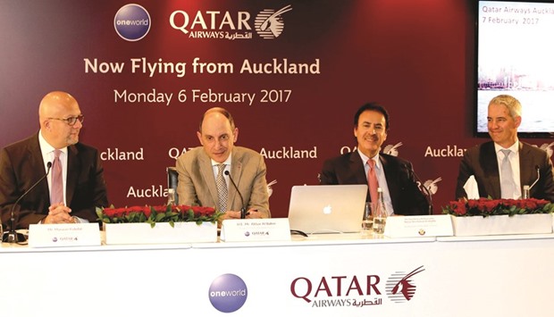 Qatar Airways Group Chief Executive Akbar al-Baker addressing the media in Auckland on Monday.