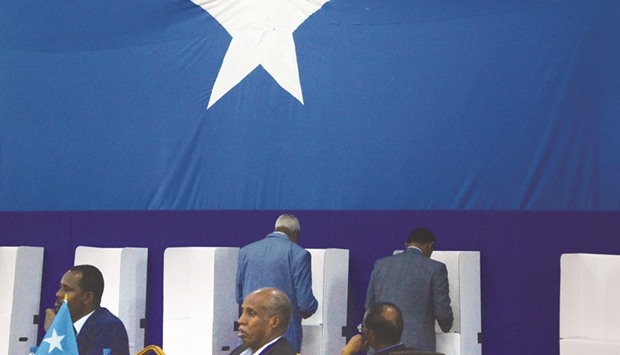 Somali lawmakers cast their vote to elect a new president inside Mogadishu airport yesterday.