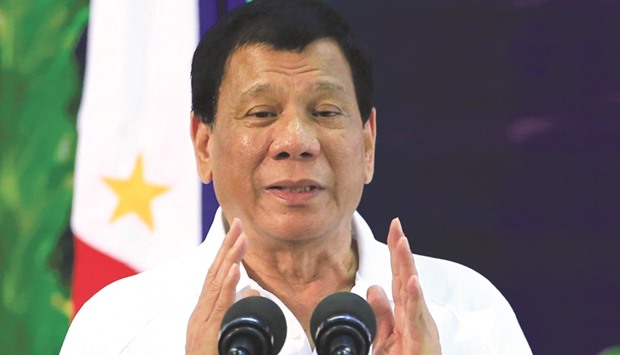 President Rodrigo Duterte gestures while delivering a speech during the 115th founding anniversary of the Bureau of Customs in Metro Manila yesterday.