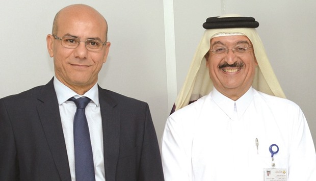 Dr Khaled Hassan and Dr Mohamed bin Saif al-Kuwari at the launch of the new building block yesterday.
