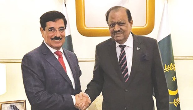 Pakistanu2019s President Mamnoon Hussain receiving HE Hamad bin Abdulaziz al-Kuwari in Islamabad.