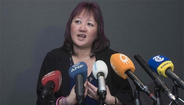 Carol Todd, the mother of Amanda Todd, speaks during a press conference in Amsterdam this week. Dutchman, Aydin C, accused of a worldwide cyberbullying racket, has gone on trial in Amsterdam.
