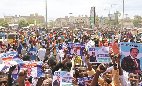 Somalis celebrate the election of President Mohamed Abdullahi Mohamed in the streets of the capital Mogadishu yesterday.