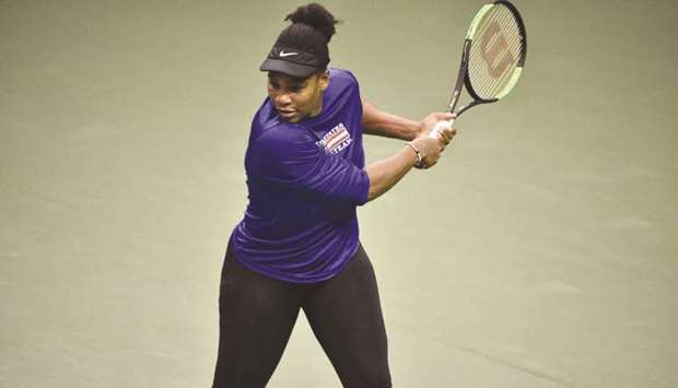 Serena Williams takes part in a training session ahead of the Fed Cup tie between the United States and the Netherlands in Asheville. (Twitter/USTA)