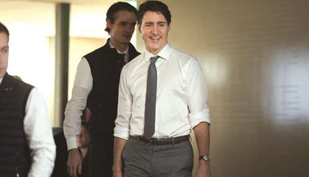 Canadian Prime Minister Justin Trudeau speaks with AppDirect employees at the company office in San Francisco, California, as part of his three-day US tour.