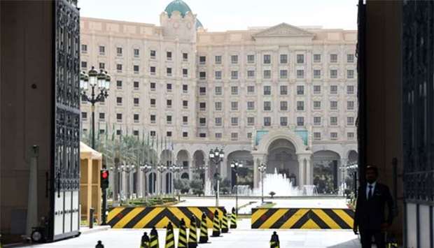 The main entrance of the Ritz-Carlton hotel in Riyadh which reopened on Sunday.