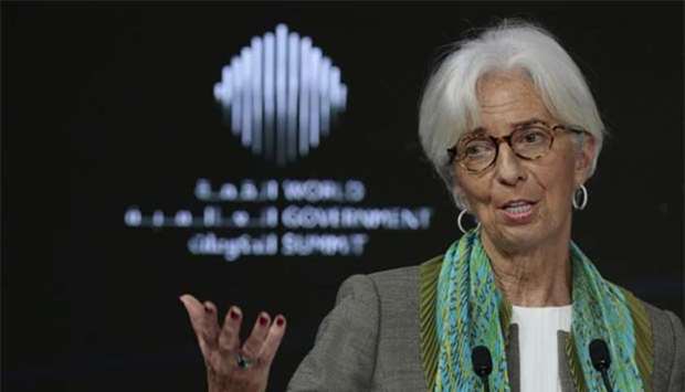 International Monetary Fund Managing Director Christine Lagarde speaks during the World Government Summit in Dubai on Sunday.
