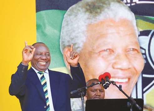 South African Deputy-President Cyril Ramaphosa addresses a rally to commemorate Nelson Mandelau2019s centenary year in Cape Town yesterday.