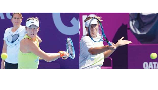 Former Wimbledon champion and coach Conchita Martinez (left) watches Spainu2019s Garbine Muguruza play during a practice session yesterday. Right: Russiau2019s Maria Sharapova is a contender for the Diamond Ball Trophy, having won the tournament twice before, in 2005 and 2008. PICTURES: Jayan Orma