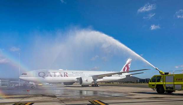 Qatar Airways celebratory water cannon salute Doha flight gets  celebratory water cannon salute at Canberra Airport