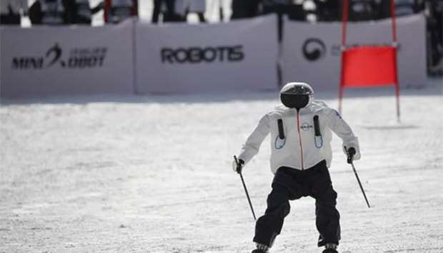 A robot takes part in the Ski Robot Challenge at a ski resort in Hoenseong, South Korea, on Monday.