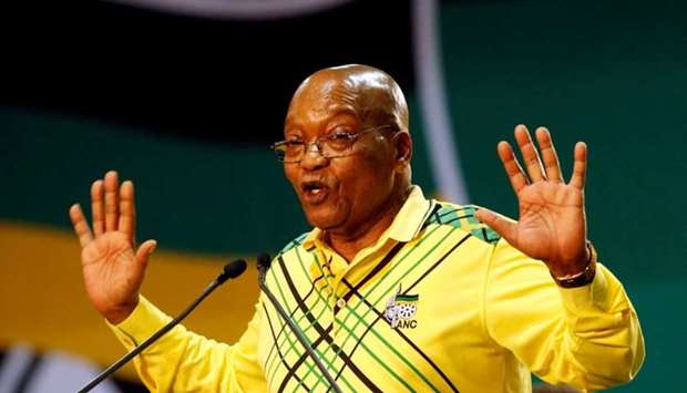 President of South Africa Jacob Zuma gestures to his supporters at the 54th National Conference of the ruling African National Congress (ANC) in Johannesburg, South Africa December 16, 2017