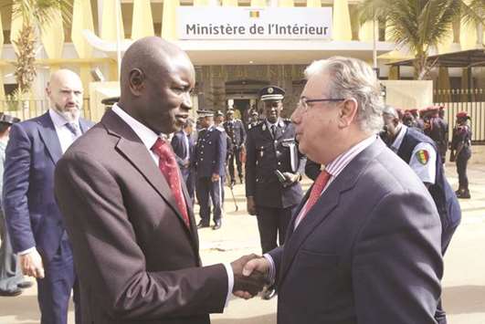 Spanish Interior Minister Juan Ignacio Zoido meets his Senegalese counterpart Aly Ngouille Ndiaye at the Interior Ministry in Dakar.