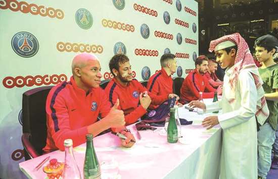 Paris Saint-Germain (PSG) stars meeting fans at Mall of Qatar. QTA and Paris Saint-Germain are collaborating in a strategic partnership aimed at promoting sports tourism and leisure tourism offered by Qatar.