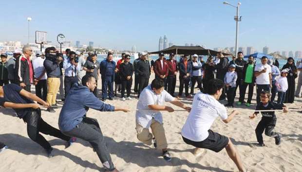 A tug-of-war competition held as part of Kahramaau2019s National Sport Day celebrations.
