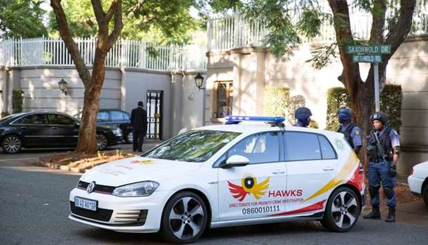 Police close off roads around the home of the Gupta family, friends of President Jacob Zuma, in Johannesburg