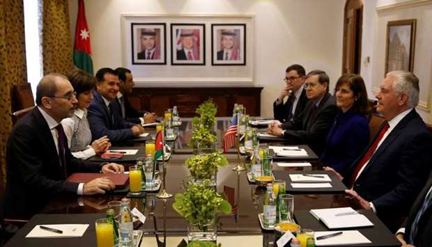 US Secretary of State Rex Tillerson meets with Jordanian Foreign Minister Ayman Safadi in Amman, Jordan