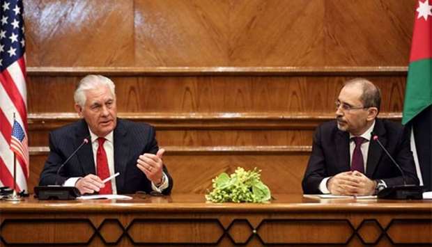 US Secretary of State Rex Tillerson speaks during a joint press conference in Amman on Wednesday, as Jordan's Foreign Minister Ayman Safadi looks on.