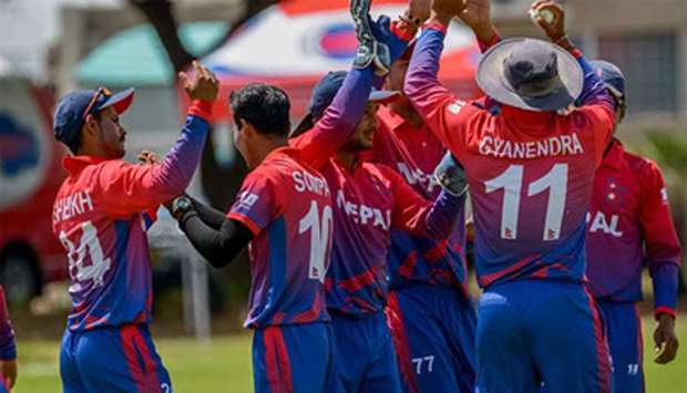 Nepal cricket team celebrating