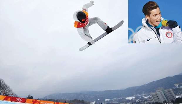Shaun White (also inset) of the US competes in the menu2019s halfpipe snowboarding final at Phoenix Snow Park in Pyeongchang, South Korea, yesterday. (Reuters/AFP)