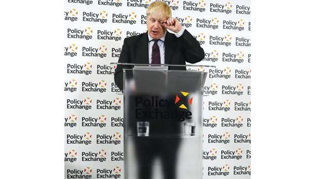 Foreign Secretary Boris Johnson delivers a speech on Brexit at the Policy Exchange in central London yesterday.