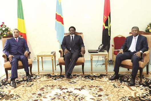Democratic Republic of Congou2019s President Joseph Kabila meets Republic of Congo President Denis Sassou Nguesso and Angolau2019s President Joao Lourenco at the State House in Kinshasa, Democratic Republic of Congo yesterday.