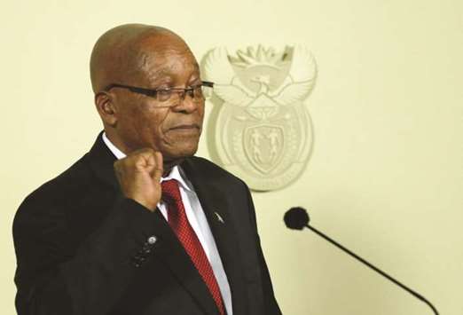 Zuma gestures after announcing his resignation at the Union Buildings in Pretoria yesterday.