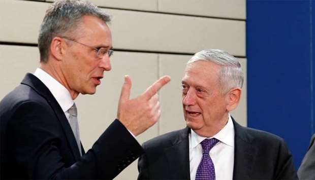 NATO Secretary-General Stoltenberg and US Secretary of Defence Mattis attend a NATO defence ministers meeting in Brussels